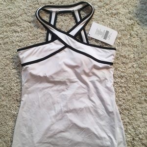 Crisscross neckline workout top with built in bra